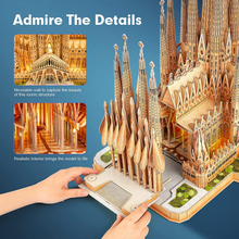 Load image into Gallery viewer, Cubicfun 3D Puzzles 696 Pcs Large LED Sagrada Família Model Brain Blacksmith
