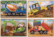 Load image into Gallery viewer, Construction Vehicles 4-In-1 Wooden Jigsaw Puzzles 48 Pcs Brain Blacksmith
