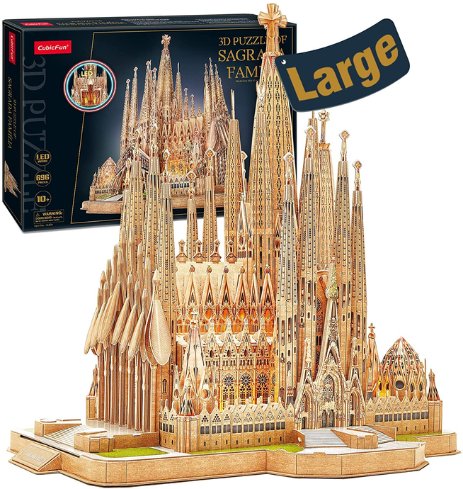 Cubicfun 3D Puzzles 696 Pcs Large LED Sagrada Família Model Brain Blacksmith