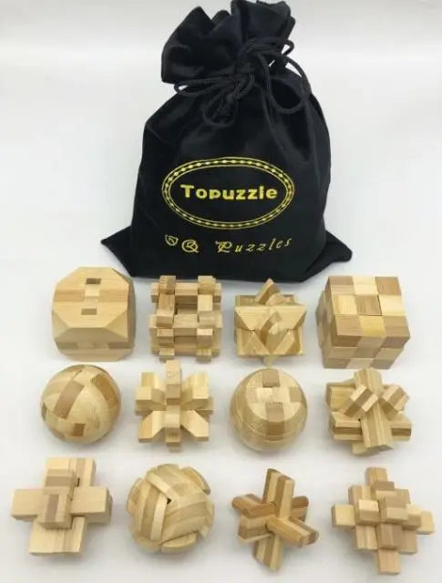 Topuzzle Bamboo Brain Teaser Collection (12PCS) Brain Blacksmith